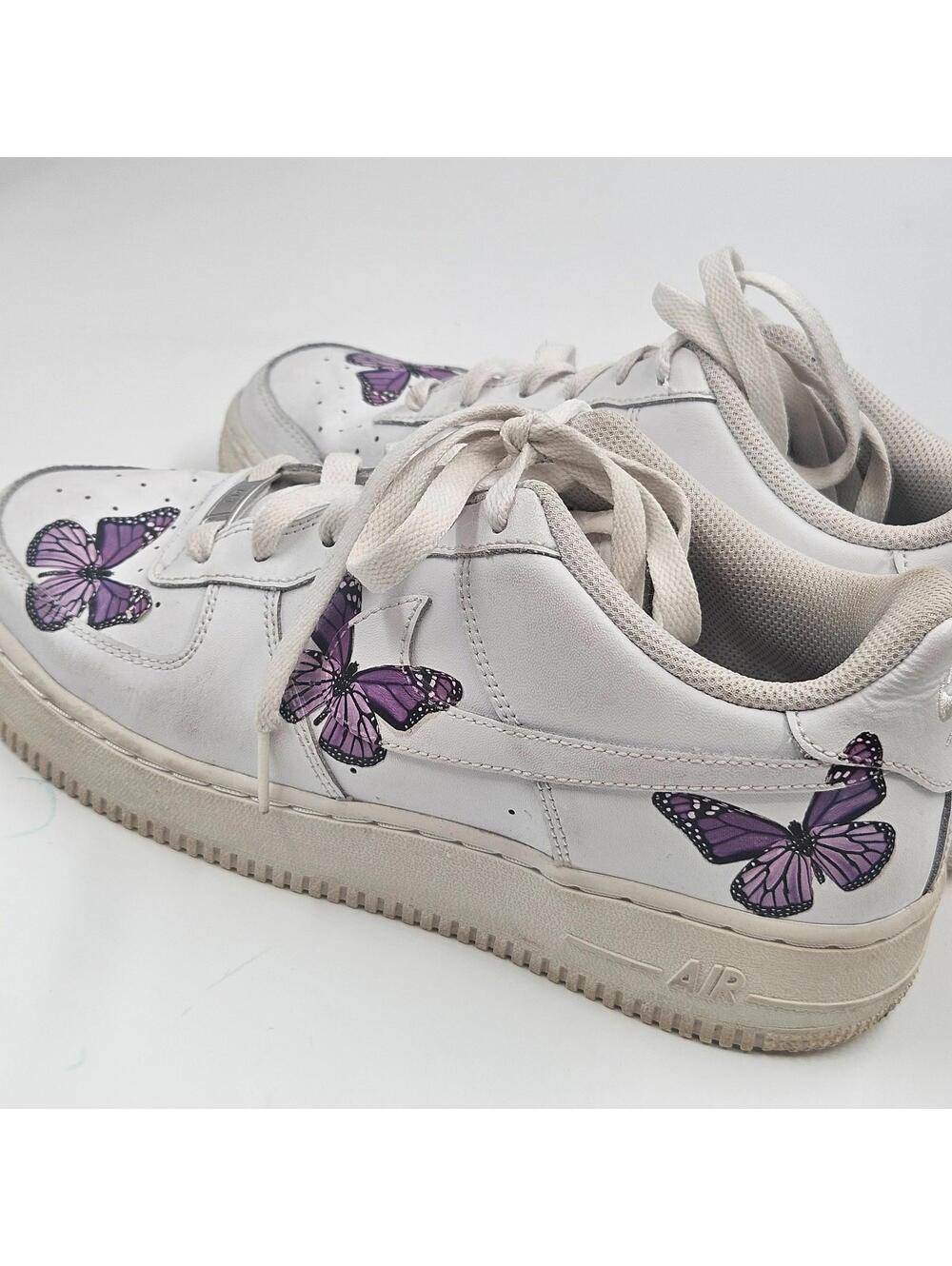 Nike Air Force 1 Women White Custom purple Butterfly Sneakers Youth7/Woman's 8.5